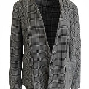 Ladies Premise Grey Plaid Single-Button Blazer